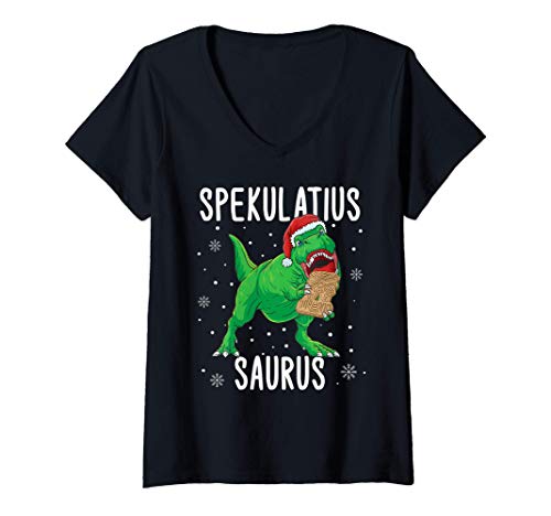 Damen Spekulatius Saurus Weihnachten Dino Tyrannosaurus Geschenk T-Shirt mit V-Ausschnitt Damen Spekulatius Saurus Weihnachten Dino Tyrannosaurus Geschenk T-Shirt mit V-Ausschnitt von Witzige Dinosaurier Weihnachten Geschenke