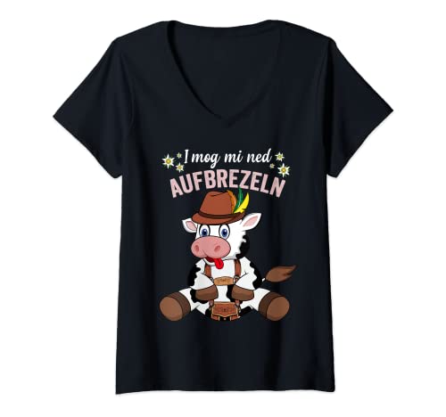 Damen Lustiges Bayern und Trachten Kuh I mog mi ned aufbrezeln T-Shirt mit V-Ausschnitt Damen Lustiges Bayern und Trachten Kuh I mog mi ned aufbrezeln T-Shirt mit V-Ausschnitt von Witzige Dirndl Ersatz Motive