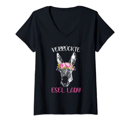 Damen Verrückte Esel Lady Landwirt Bauernhof Bauer Spruch T-Shirt mit V-Ausschnitt Damen Verrückte Esel Lady Landwirt Bauernhof Bauer Spruch T-Shirt mit V-Ausschnitt von Witzige Esel Spruch Kleidung Für Frauen