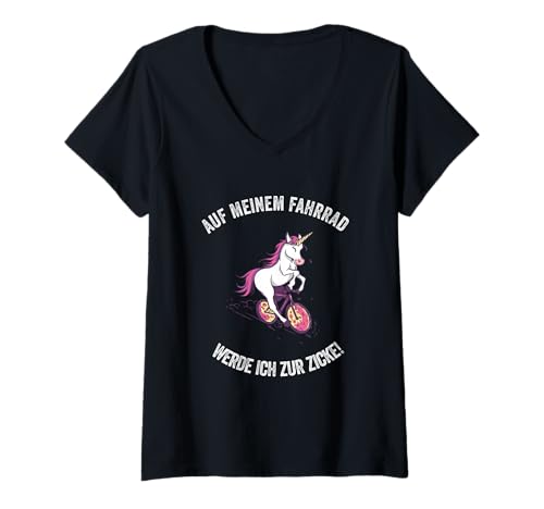 Damen Lustiges Einhorn auf Fahrrad Fahrradfahren Fahrradfahrer T-Shirt mit V-Ausschnitt Damen Lustiges Einhorn auf Fahrrad Fahrradfahren Fahrradfahrer T-Shirt mit V-Ausschnitt von Witzige Fahrrad Sprüche Geschenk für Fahrradfahrer