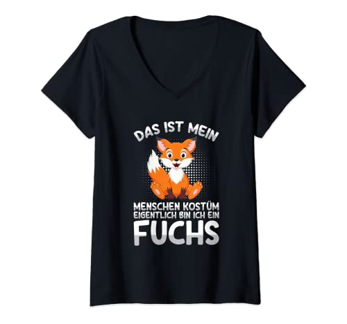 Witzige Fuchs Sprüche Kleidung Damen Das Ist Mein Menschen Kostüm Eigentlich Bin Ich Ein Fuchs T-Shirt mit V-Ausschnitt Schwarz Small von Witzige Fuchs Sprüche Kleidung