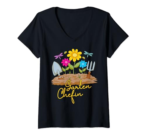 Damen Blumen Motiv Gärtnerin Spruch Garten Chefin T-Shirt mit V-Ausschnitt von Witzige Garten Geschenke von Lifua