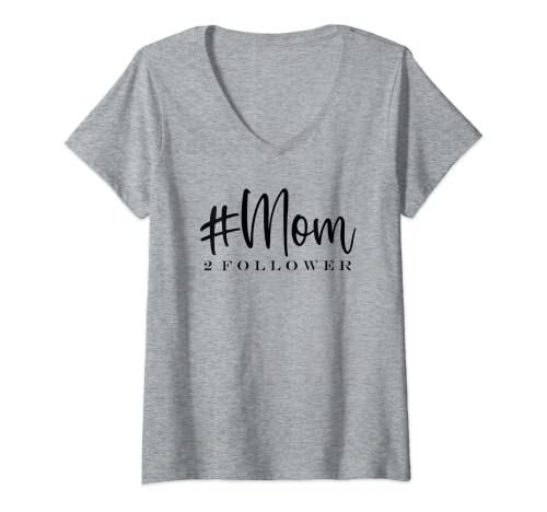 Damen Zur Geburt Mutter Zwillinge Jungs Mädchen #Mom 2 followers T-Shirt mit V-Ausschnitt von Witzige Geschenke zur Geburt für Mutter und Eltern
