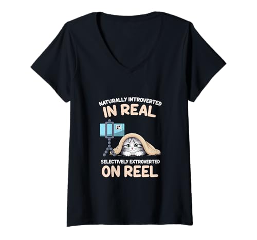 Damen Von Natur aus introvertiert im echten Leben, selektiv T-Shirt mit V-Ausschnitt Damen Von Natur aus introvertiert im echten Leben, selektiv T-Shirt mit V-Ausschnitt von Witzige Grafik zu introvertierten und extrovertier