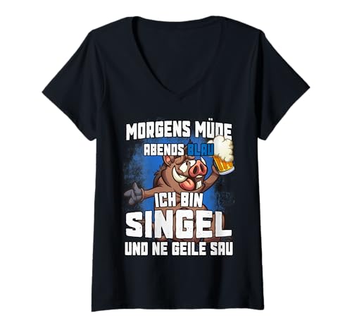 Damen Morgens müde abends Blau Singel T-Shirt mit V-Ausschnitt Damen Morgens müde abends Blau Singel T-Shirt mit V-Ausschnitt von Witzige Handwerker Sprüche für Singel