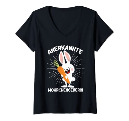 Damen Anerkannte Möhrchengeberin Hase Kaninchen Möhre Spruch T-Shirt mit V-Ausschnitt Damen Anerkannte Möhrchengeberin Hase Kaninchen Möhre Spruch T-Shirt mit V-Ausschnitt von Witzige Hasen & Kaninchen Spruch Kleidung