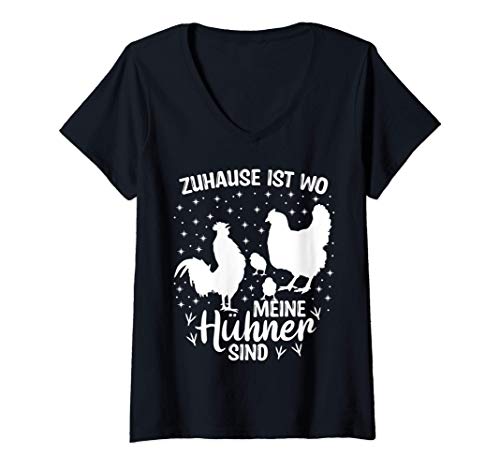 Damen Zu Hause ist wo meine Hühner sind lustiges Huhn Hahn Spruch T-Shirt mit V-Ausschnitt Damen Zu Hause ist wo meine Hühner sind lustiges Huhn Hahn Spruch T-Shirt mit V-Ausschnitt von Witzige Hühner Fan und Landwirte Geschenk Designs