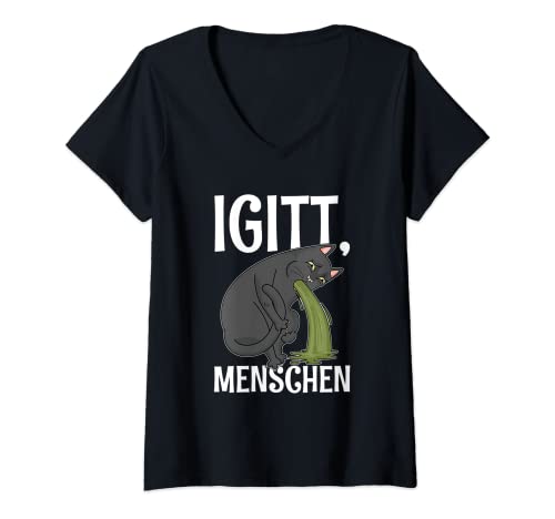 Damen Igitt Menschen Katze Ich Hasse Menschen Spruch T-Shirt mit V-Ausschnitt Damen Igitt Menschen Katze Ich Hasse Menschen Spruch T-Shirt mit V-Ausschnitt von Witzige Igitt Menschen Sprüche Kleidung