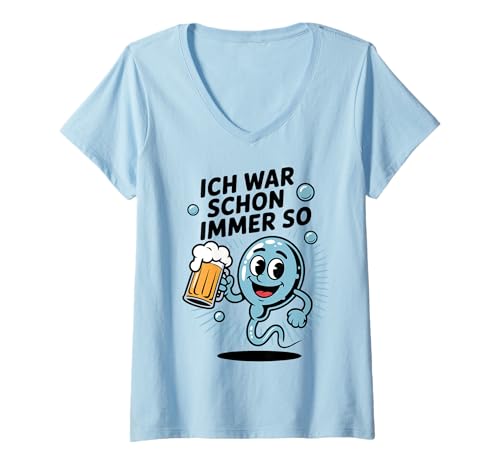 Damen Ich war Schon Immer so Lustiger Bierspruch Cartoon T-Shirt mit V-Ausschnitt Damen Ich war Schon Immer so Lustiger Bierspruch Cartoon T-Shirt mit V-Ausschnitt von Witzige Illustration mit Bier und frechem Spermium