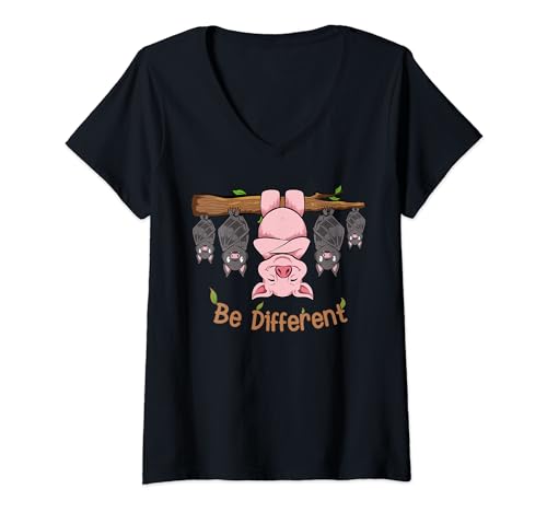 Damen Be Different Schwein T-Shirt mit V-Ausschnitt Damen Be Different Schwein T-Shirt mit V-Ausschnitt von Witziges Motivation Geschenke von Lifua
