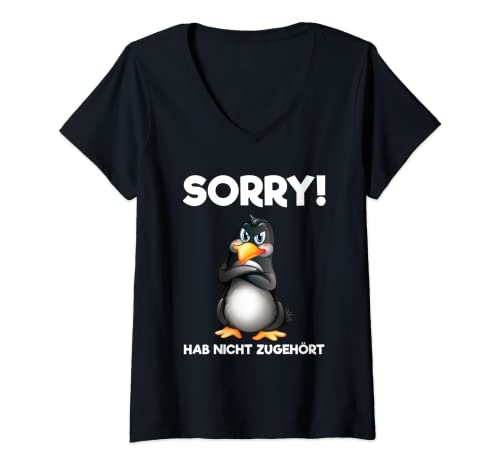 Damen Sorry Hab Nicht Zugehört Lustiges Pinguin Spruch T-Shirt mit V-Ausschnitt Damen Sorry Hab Nicht Zugehört Lustiges Pinguin Spruch T-Shirt mit V-Ausschnitt von Witzige Ironische Spruch Geschenke