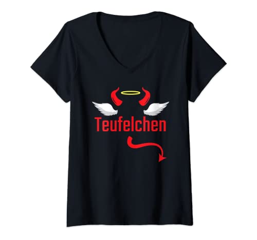 Damen Teufelchen Engelchen Lustiges Teufel Engel Faschings Kostüm T-Shirt mit V-Ausschnitt Damen Teufelchen Engelchen Lustiges Teufel Engel Faschings Kostüm T-Shirt mit V-Ausschnitt von Witzige Karneval Party & Fasching Geschenkidee