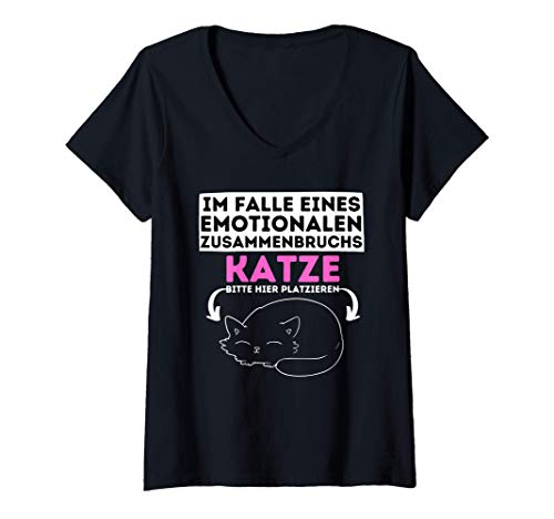 Damen Bei emotionalen Zusammenbruchs Katze hier platzieren Spruch T-Shirt mit V-Ausschnitt Damen Bei emotionalen Zusammenbruchs Katze hier platzieren Spruch T-Shirt mit V-Ausschnitt von Witzige Katzen Shirts