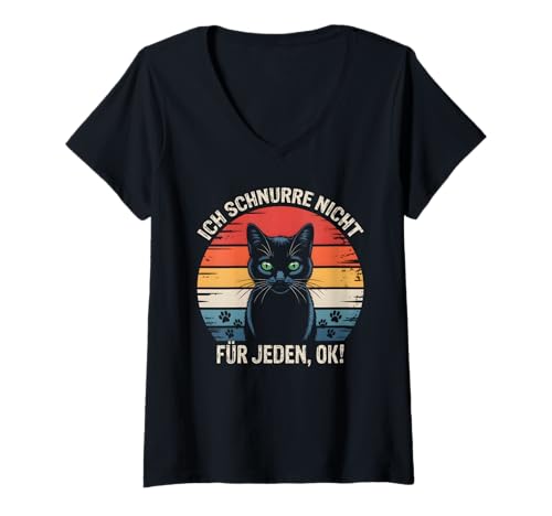 Damen Lustige Sarkastische Katze Vintage Retro Katzen Sprüche T-Shirt mit V-Ausschnitt von Witzige Katzen Spruch Shirts