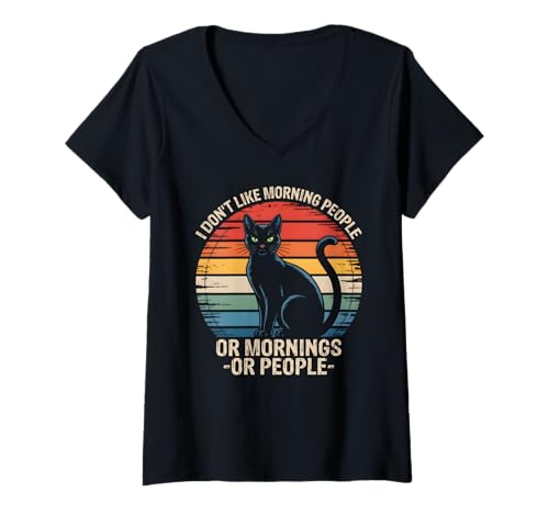 Damen Lustige Sarkastische Katze Vintage Retro Katzen Sprüche T-Shirt mit V-Ausschnitt von Witzige Katzen Spruch Shirts