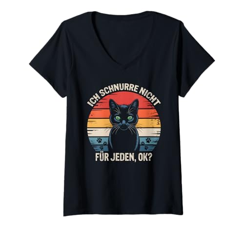 Damen Lustige Sarkastische Katze Vintage Retro Katzen Sprüche T-Shirt mit V-Ausschnitt von Witzige Katzen Spruch Shirts