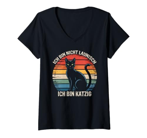 Damen Sarkastische Sprüche Katze Vintage Retro Katzen Sprüche T-Shirt mit V-Ausschnitt von Witzige Katzen Spruch Shirts