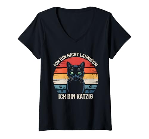 Damen Sarkastische Sprüche Katze Vintage Retro Katzen Sprüche T-Shirt mit V-Ausschnitt von Witzige Katzen Spruch Shirts