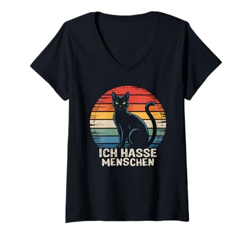 Damen Sarkastische Sprüche Katze Vintage Retro Katzen Sprüche T-Shirt mit V-Ausschnitt von Witzige Katzen Spruch Shirts