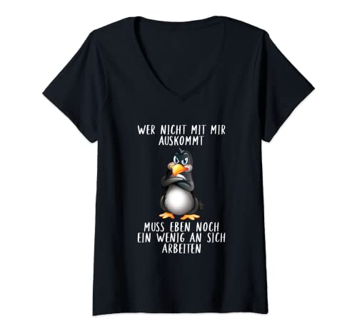 Damen Wer Nicht Mit Mir Auskommt Muss An Sich Arbeiten Pinguin T-Shirt mit V-Ausschnitt Damen Wer Nicht Mit Mir Auskommt Muss An Sich Arbeiten Pinguin T-Shirt mit V-Ausschnitt von Witzige Kein Bock Auf Menschen Kleidung