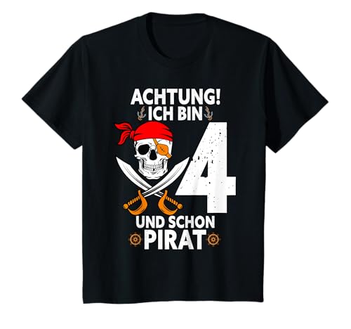 Kinder Achtung ich bin 4 Jahre alt Geburtstag Junge Pirat Party T-Shirt Kinder Achtung ich bin 4 Jahre alt Geburtstag Junge Pirat Party T-Shirt von Geschenk 4 Jahre Geburtstag von Lifua