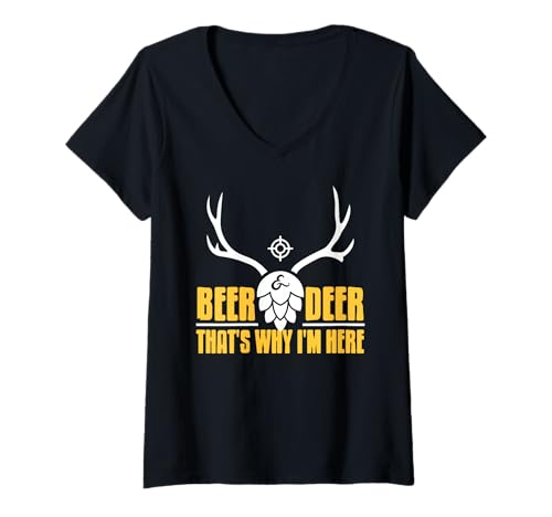 Damen Bier und Hirsch Humor für Partyliebhaber draußen T-Shirt mit V-Ausschnitt Damen Bier und Hirsch Humor für Partyliebhaber draußen T-Shirt mit V-Ausschnitt von Witzige Kombination aus Jagd und Bierfreude