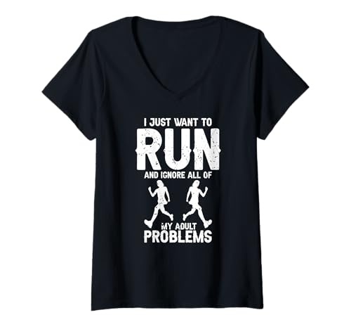 Damen Ich Will nur Laufen und All Meine Probleme vergessen T-Shirt mit V-Ausschnitt Damen Ich Will nur Laufen und All Meine Probleme vergessen T-Shirt mit V-Ausschnitt von Witzige Laufsprüche für gestresste Erwachsene