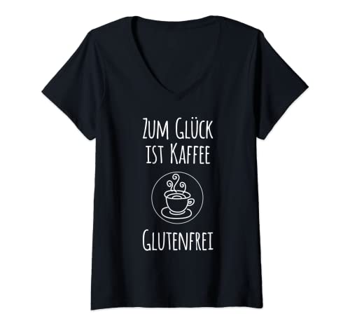Damen Zum Glück ist Kaffee glutenfrei - Spruch Weizen Zöliakie T-Shirt mit V-Ausschnitt Damen Zum Glück ist Kaffee glutenfrei - Spruch Weizen Zöliakie T-Shirt mit V-Ausschnitt von Witzige Lebensmittelallergie & Zöliakie Designs