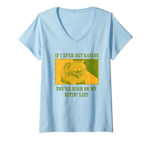Damen Lustig Tollwut Katze Shirt Bitin List Spruch T-Shirt mit V-Ausschnitt Damen Lustig Tollwut Katze Shirt Bitin List Spruch T-Shirt mit V-Ausschnitt von Witzige Lustige Katze Sarkasmus Humor