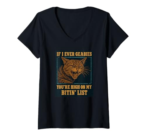 Damen Lustig Tollwut Katze Shirt Bitin List Spruch T-Shirt mit V-Ausschnitt Damen Lustig Tollwut Katze Shirt Bitin List Spruch T-Shirt mit V-Ausschnitt von Witzige Lustige Katze Sarkasmus Humor