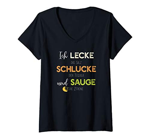 Damen Lustiges Lecken Schlucken Saugen Tequila Saufen T-Shirt mit V-Ausschnitt Damen Lustiges Lecken Schlucken Saugen Tequila Saufen T-Shirt mit V-Ausschnitt von Witzige Mallorca Trinken Designs