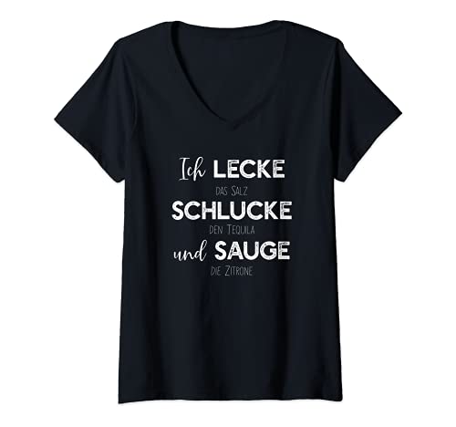 Damen Lustiges Lecken Schlucken Saugen Tequila Saufen T-Shirt mit V-Ausschnitt Damen Lustiges Lecken Schlucken Saugen Tequila Saufen T-Shirt mit V-Ausschnitt von Witzige Mallorca Trinken Designs