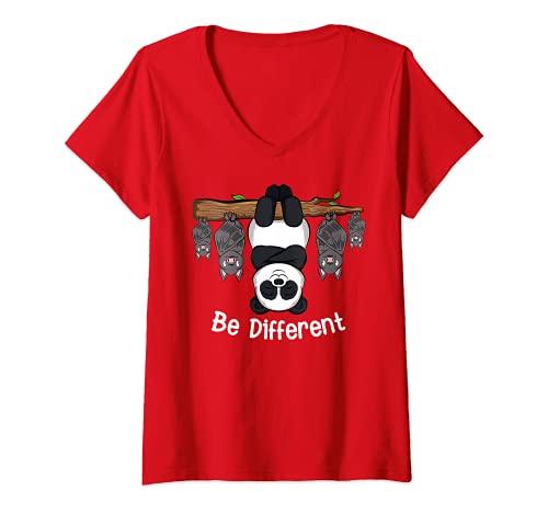 Damen Lustiges Be Different Panda Motiv T-Shirt mit V-Ausschnitt Damen Lustiges Be Different Panda Motiv T-Shirt mit V-Ausschnitt von Witzige Motivation Sprüche Panda Geschenk