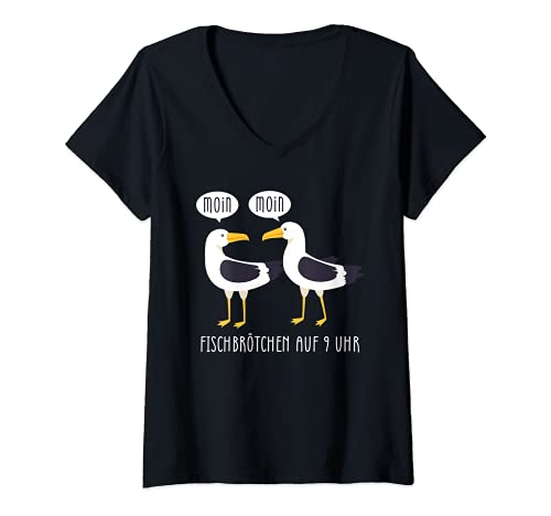 Damen Moin Fischbrötchen - Möwe Norddeutsch Norden Plattdeutsch T-Shirt mit V-Ausschnitt Damen Moin Fischbrötchen - Möwe Norddeutsch Norden Plattdeutsch T-Shirt mit V-Ausschnitt von Witzige Norddeutsche Shirts