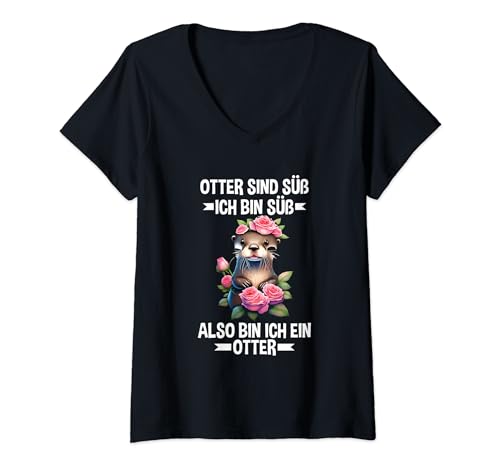 Damen Otter Sind Süß Ich Bin Süß Also Bin Ich Ein Otter Witzig T-Shirt mit V-Ausschnitt Damen Otter Sind Süß Ich Bin Süß Also Bin Ich Ein Otter Witzig T-Shirt mit V-Ausschnitt von Witzige Otter Sprüche Kleidung
