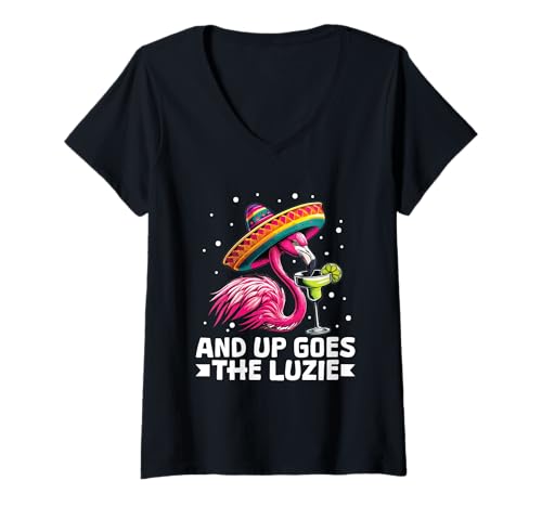 Damen And Up Goes The Luzie Flamingo Party Tanzen Spruch T-Shirt mit V-Ausschnitt Damen And Up Goes The Luzie Flamingo Party Tanzen Spruch T-Shirt mit V-Ausschnitt von Witzige Party Sprüche Kleidung