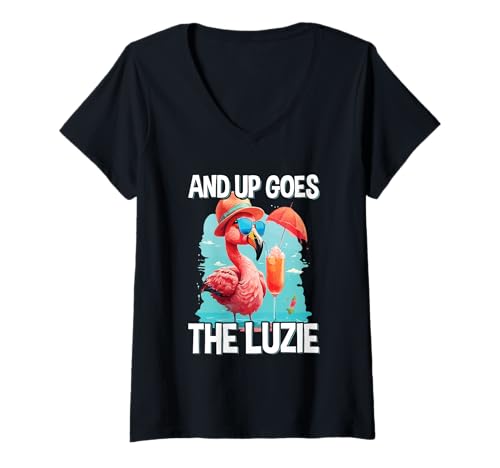 Damen And Up Goes The Luzie Flamingo Party Tanzen Spruch T-Shirt mit V-Ausschnitt Damen And Up Goes The Luzie Flamingo Party Tanzen Spruch T-Shirt mit V-Ausschnitt von Witzige Party Sprüche Kleidung