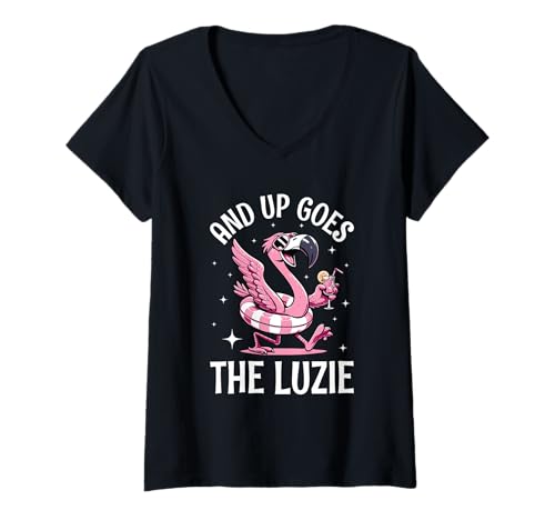 Damen And Up Goes The Luzie Flamingo Partyurlaub Feiern Spruch T-Shirt mit V-Ausschnitt Damen And Up Goes The Luzie Flamingo Partyurlaub Feiern Spruch T-Shirt mit V-Ausschnitt von Witzige Party Sprüche Kleidung