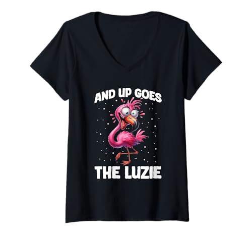 Damen And Up Goes The Luzie Flamingo Verrückt Partyurlaub Feiern T-Shirt mit V-Ausschnitt Damen And Up Goes The Luzie Flamingo Verrückt Partyurlaub Feiern T-Shirt mit V-Ausschnitt von Witzige Party Sprüche Kleidung