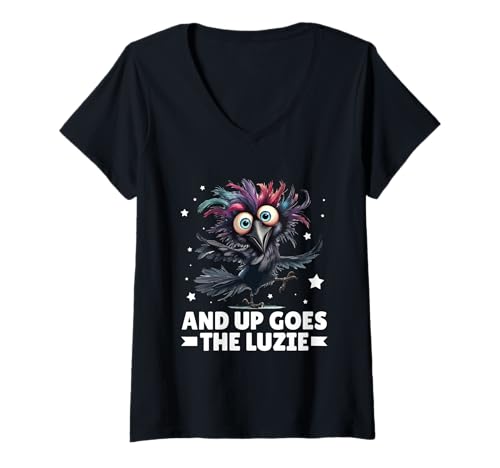 Damen And Up Goes The Luzie Vogel Party Tanzen Verrückt Spruch T-Shirt mit V-Ausschnitt Damen And Up Goes The Luzie Vogel Party Tanzen Verrückt Spruch T-Shirt mit V-Ausschnitt von Witzige Party Sprüche Kleidung