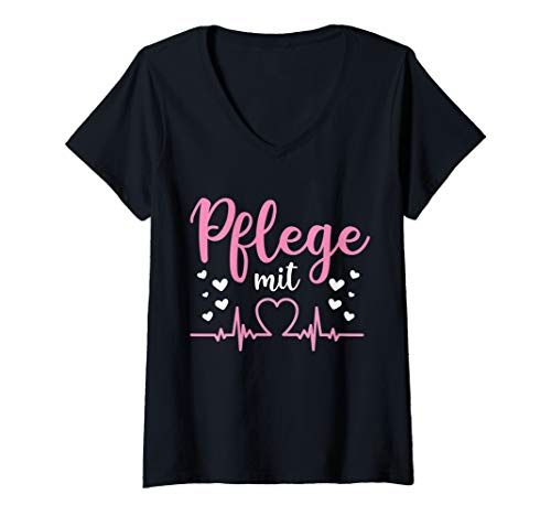 Damen Pflege mit Herz | Altenpflegerin Pflegerin Pflegekraft süß T-Shirt mit V-Ausschnitt Damen Pflege mit Herz | Altenpflegerin Pflegerin Pflegekraft süß T-Shirt mit V-Ausschnitt von Witzige Pflegerin Altenpflegerin Pflegekraft