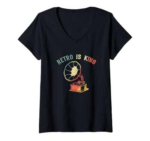 Damen Grammophon Plattenspieler Retro T-Shirt mit V-Ausschnitt Damen Grammophon Plattenspieler Retro T-Shirt mit V-Ausschnitt von Witzige Retro Geschenkideen