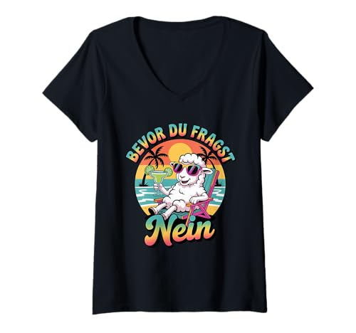 Damen Bevor du fragst, Nein Waschbär — Lustiges Urlaubs-Schaf T-Shirt mit V-Ausschnitt Damen Bevor du fragst, Nein Waschbär — Lustiges Urlaubs-Schaf T-Shirt mit V-Ausschnitt von Witzige Schaf Tees