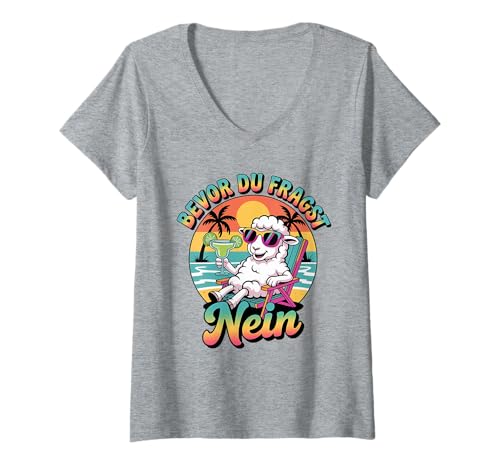 Damen Bevor du fragst, Nein Waschbär — Lustiges Urlaubs-Schaf T-Shirt mit V-Ausschnitt Damen Bevor du fragst, Nein Waschbär — Lustiges Urlaubs-Schaf T-Shirt mit V-Ausschnitt von Witzige Schaf Tees