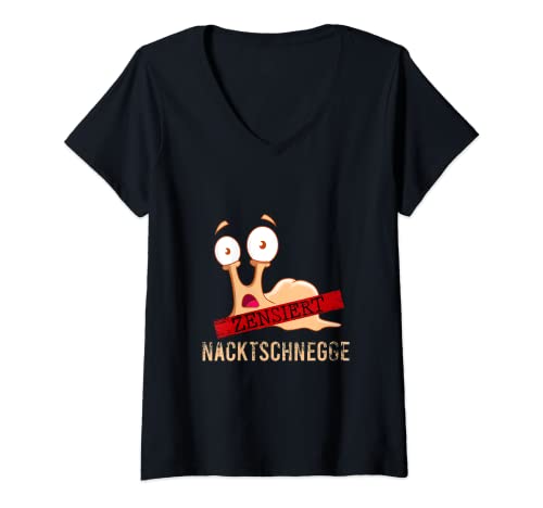 Damen Nacktschnecke Nacktschnegge Schnecke zensiert Witz Spaß T-Shirt mit V-Ausschnitt Damen Nacktschnecke Nacktschnegge Schnecke zensiert Witz Spaß T-Shirt mit V-Ausschnitt von Witzige Schnecken Shirts für Sportler Herren Damen