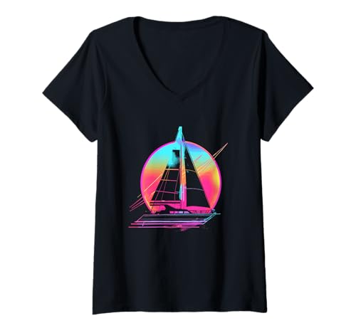 Damen Segelboot 90er Look Segelsport Segelschiff T-Shirt mit V-Ausschnitt Damen Segelboot 90er Look Segelsport Segelschiff T-Shirt mit V-Ausschnitt von Witzige Seemann T-Shirts und Geschenke