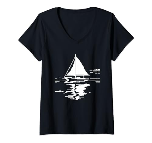 Damen Segelboot Pixel Grafik Segelliebhaber Wassersport T-Shirt mit V-Ausschnitt Damen Segelboot Pixel Grafik Segelliebhaber Wassersport T-Shirt mit V-Ausschnitt von Witzige Segeln Grafik T-Shirts und Geschenke