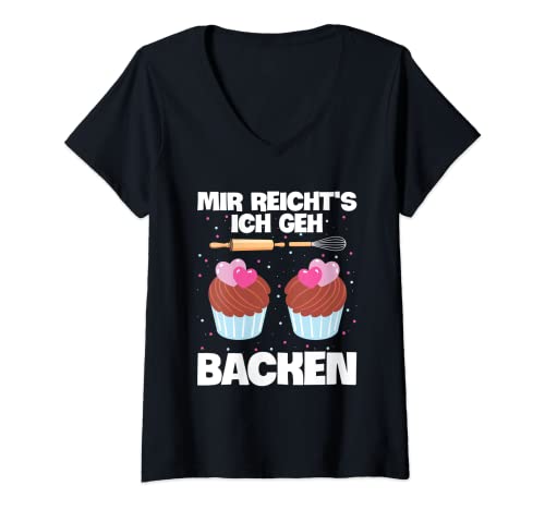 Damen Mir Reicht's Ich Geh Backen Kekse Bäcker Konditor Spruch T-Shirt mit V-Ausschnitt von Witzige Spruch Geschenke Zum Kekse Backen
