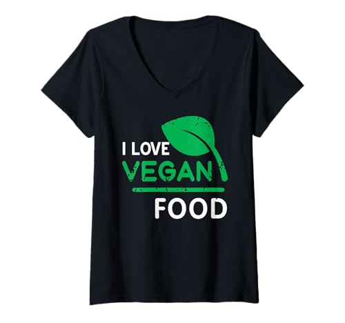 Damen Ich Liebe Veganes Essen Und Pflanzenbasierte Lebensweise T-Shirt mit V-Ausschnitt von Witzige Sprüche Für Pflanzenfreunde