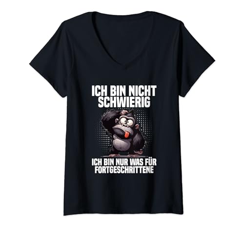 Damen Ich Bin Nicht Schwierig Nur Für Fortgeschrittene Gorilla T-Shirt mit V-Ausschnitt Damen Ich Bin Nicht Schwierig Nur Für Fortgeschrittene Gorilla T-Shirt mit V-Ausschnitt von Witzige Sprüche Kleidung